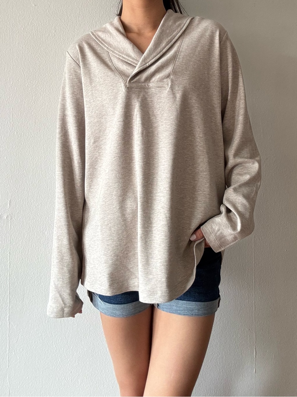 L.L.Bean 100% cotton cream long sleeve shirt with v-neck